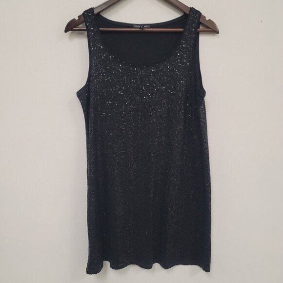 Eileen Fisher‎ Women All Over Sequin Sleeveless Top Size M Black Party Ethical - Picture 1 of 9